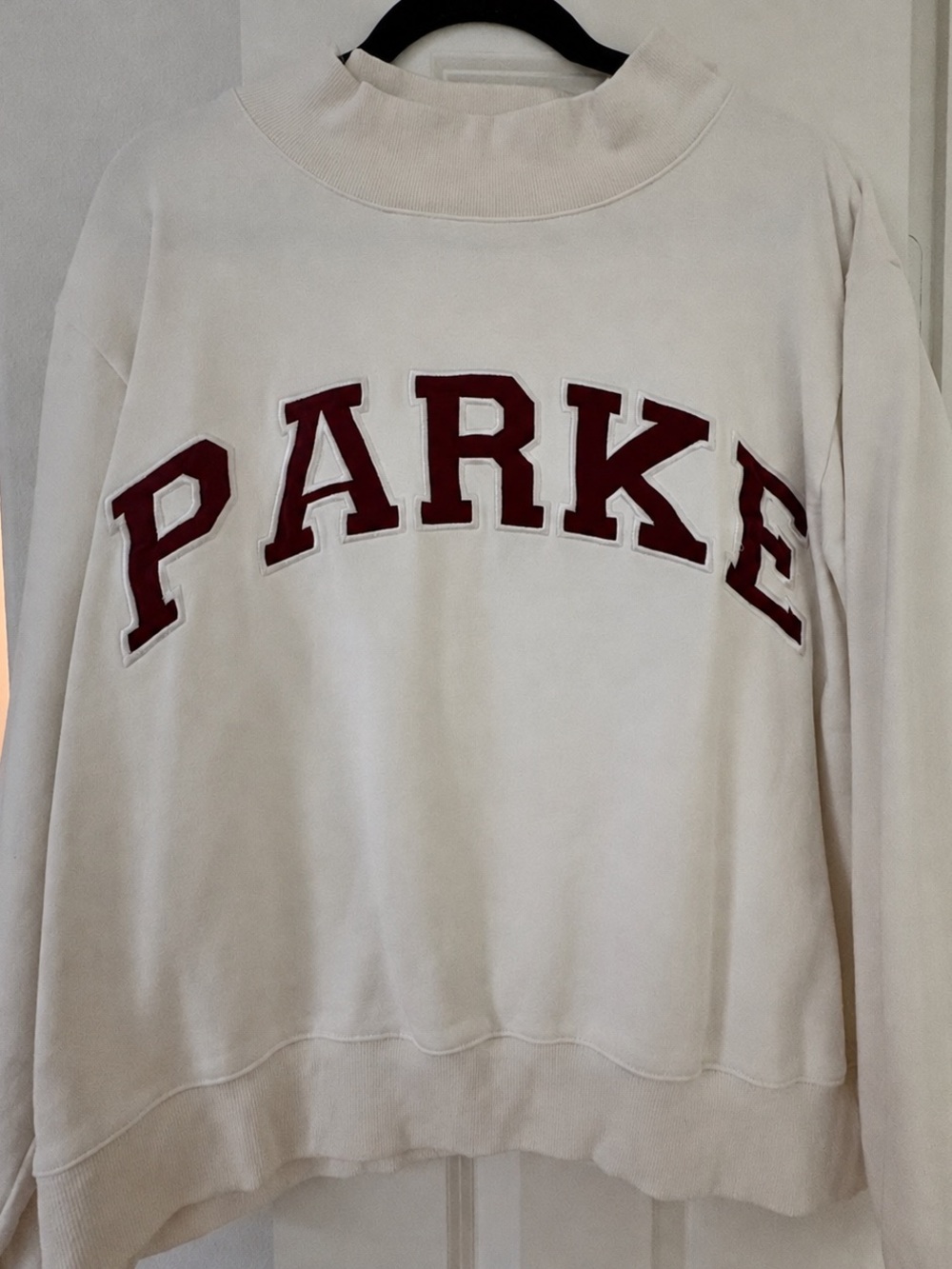 Parker Cream Crewneck Sweater with Burgundy Letters